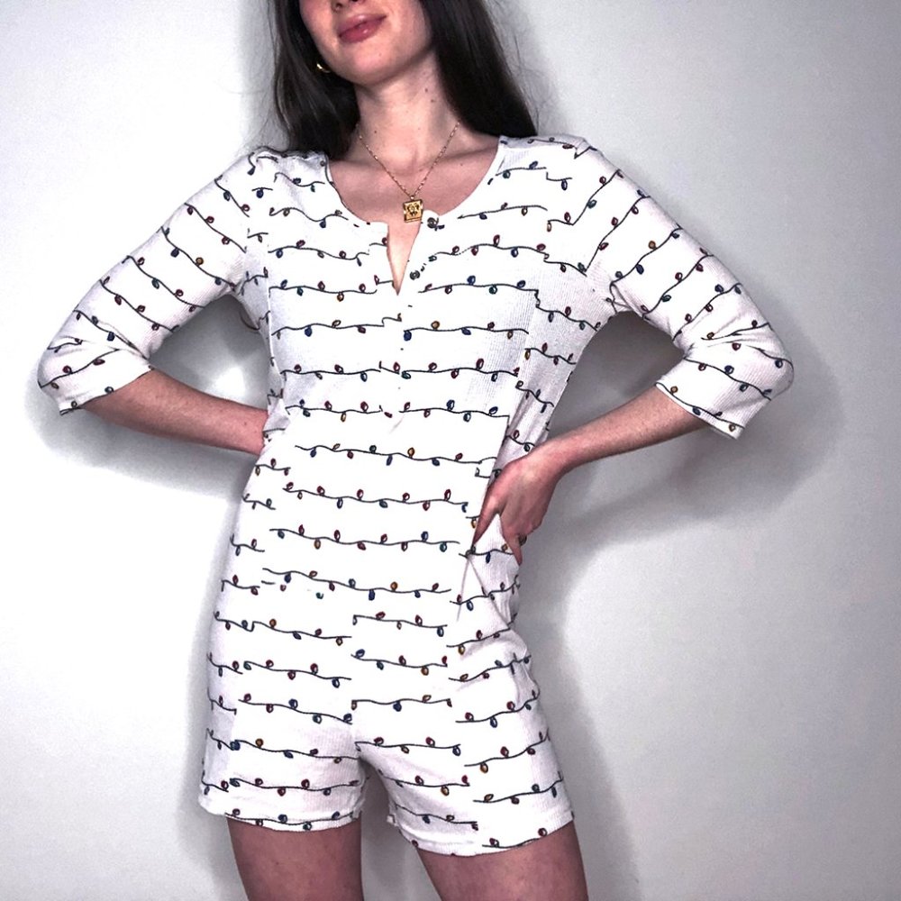 Christmas Pajamas thermal waffle one piece